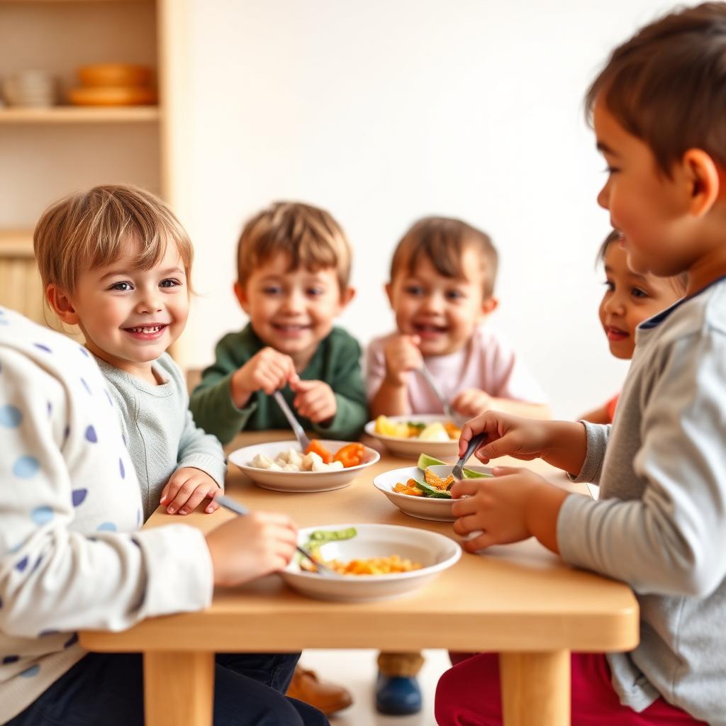 Children sharing a healthy meal together at preschool